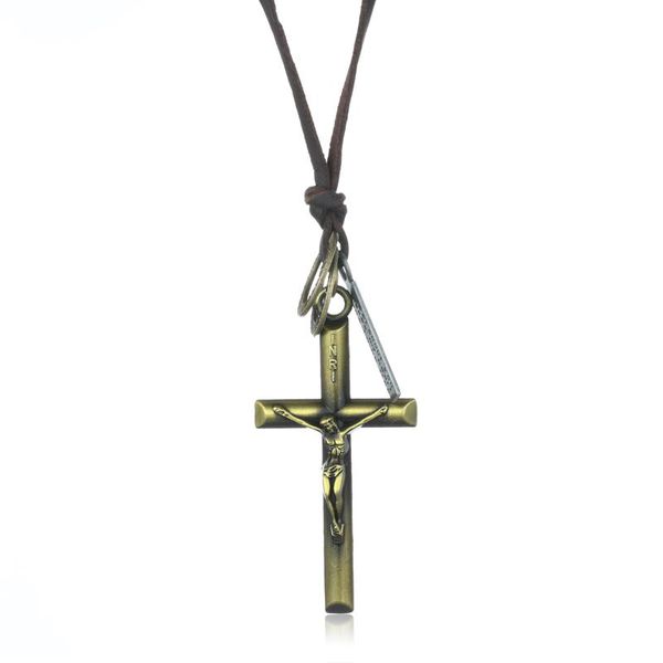 pendant necklaces catholic inri crucifix cross for men adjustable leather rope chain religious christian jewelry bronze color, Silver
pendant necklaces catholic inri crucifix cross for men adjustable leather rope chain religious christian jewelry bronze color, Silver