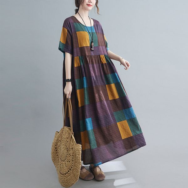 johnature vintage plaid plus size summer dresses o-neck casual half sleeve loose women ankle-length dresses 210521, Black;gray
johnature vintage plaid plus size summer dresses o-neck casual half sleeve loose women ankle-length dresses 210521, Black;gray