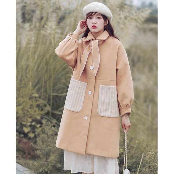 women's wool & blends autumn winter sweet women coat vintage lace up loose woolen multi-pockets overcoat warm female 2021, Black
women's wool & blends autumn winter sweet women coat vintage lace up loose woolen multi-pockets overcoat warm female 2021, Black