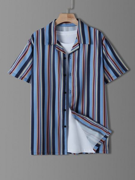 men vertical stripe button front shirt 91xb#, White;black