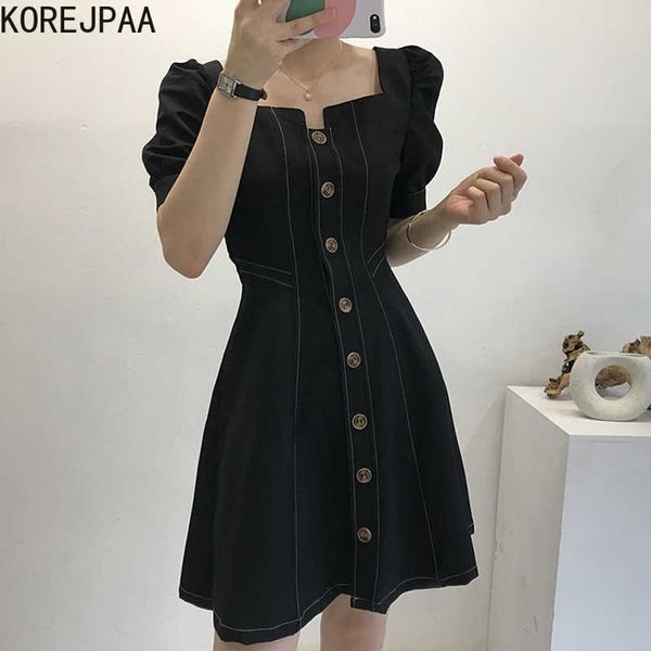 korejpaa women mini dress summer korea chic elegant square collar single-breasted solid color waist bubble sleeve vestido 210526, Black;gray
korejpaa women mini dress summer korea chic elegant square collar single-breasted solid color waist bubble sleeve vestido 210526, Black;gray