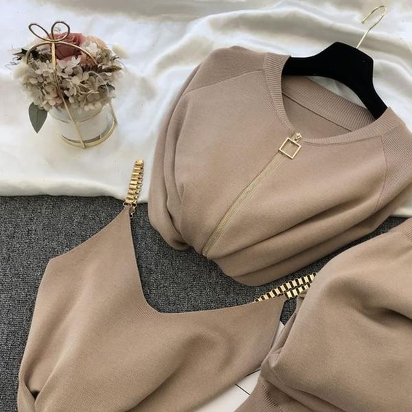 autumn and winter knitted zipper women tracksuits cardigans camisole pants 3pcs fashion suit tracksuit clothes set, Gray
autumn and winter knitted zipper women tracksuits cardigans camisole pants 3pcs fashion suit tracksuit clothes set, Gray