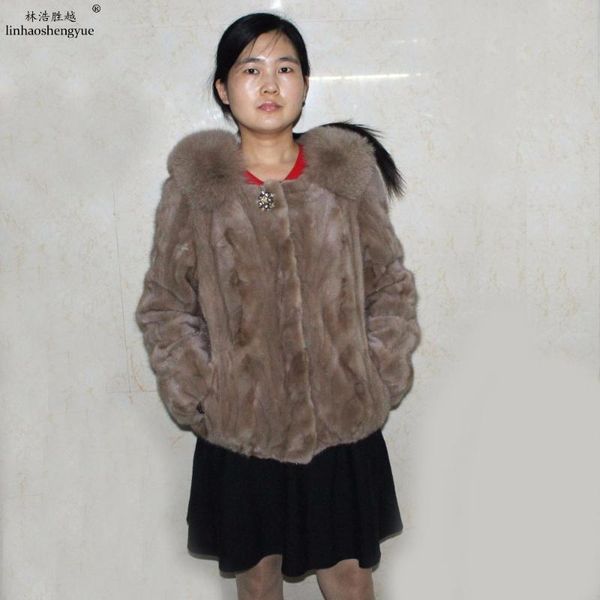 women's fur & faux linhaoshengyue 2021 winter real mink women coat, Black