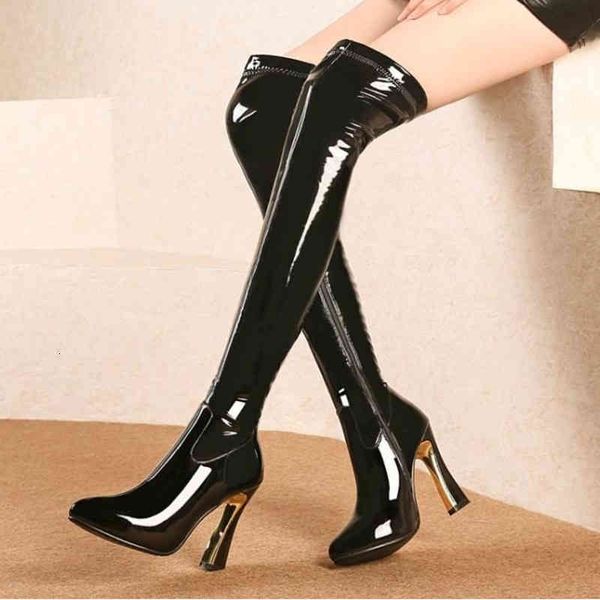 boots magro salto alto longo tubo joelho botas de estiramento preto aço estágio sapatos femininos couro patente zÃper lateral 4nda, Black
boots magro salto alto longo tubo joelho botas de estiramento preto aço estágio sapatos femininos couro patente zÃper lateral 4nda, Black