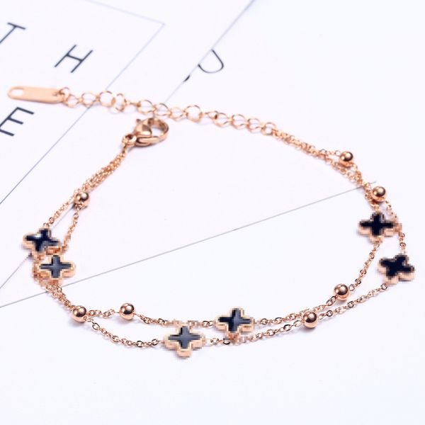 four-leaf clover charm bracelet double layered rose gold stainless steel flower bracelets, Golden;silver
four-leaf clover charm bracelet double layered rose gold stainless steel flower bracelets, Golden;silver
