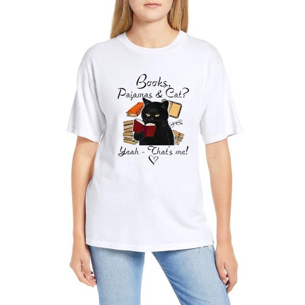books pajamas & cat yeah that's me funny black cat print t shirt women's short sleeve t-shirt cartoon tee cotton, White
books pajamas & cat yeah that's me funny black cat print t shirt women's short sleeve t-shirt cartoon tee cotton, White