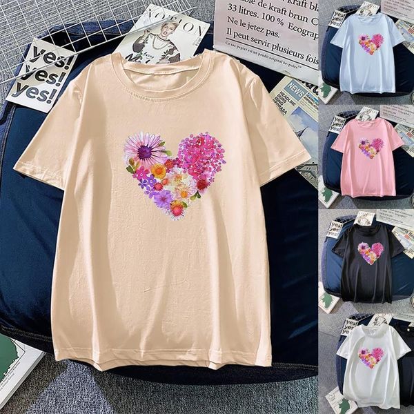 women's t-shirt pink heart flower print t-shirts loose oversized summer o-neck everyday casual short sleeve ropa mujer, White
women's t-shirt pink heart flower print t-shirts loose oversized summer o-neck everyday casual short sleeve ropa mujer, White