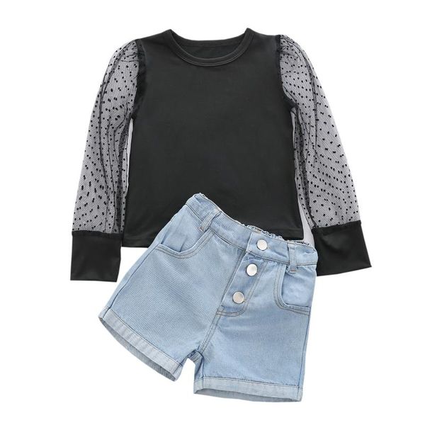 clothing sets 2pcs little girls outfit, toddlers summer creative mesh splicing long sleeve round collar + denim shorts set 18m-6t, White
clothing sets 2pcs little girls outfit, toddlers summer creative mesh splicing long sleeve round collar + denim shorts set 18m-6t, White