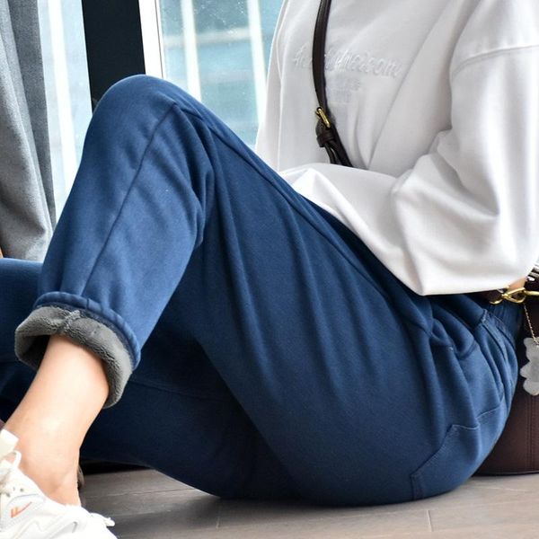 women's jeans high waist fleece women winter warm thicken drawstring female black vintage straight velvet harem pants, Blue
women's jeans high waist fleece women winter warm thicken drawstring female black vintage straight velvet harem pants, Blue