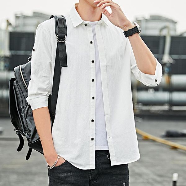 men's casual shirts man cotton cropped sleeves shirt solid color slim male korean version party dinner blouse summer 2021, White;black
men's casual shirts man cotton cropped sleeves shirt solid color slim male korean version party dinner blouse summer 2021, White;black