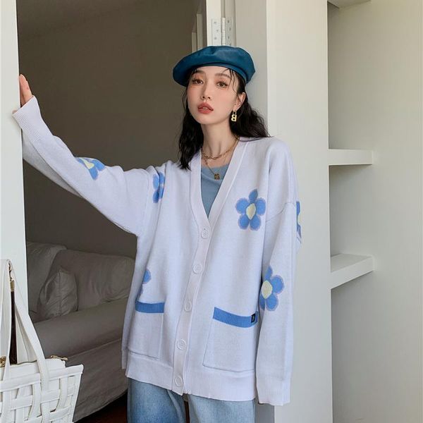 women's knits & tees knitted cardigan sweater spring autumn women long sleeve v-neck loose-fitting casual floral jacket coat couple clo, White
women's knits & tees knitted cardigan sweater spring autumn women long sleeve v-neck loose-fitting casual floral jacket coat couple clo, White