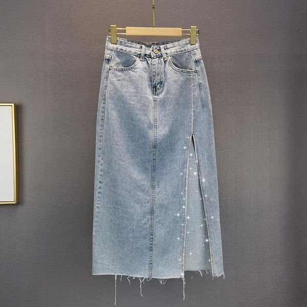 mid-length denim skirt for women 2021 summer high waist jeans fashion split rhinestone package hip skirts mujer, Black
mid-length denim skirt for women 2021 summer high waist jeans fashion split rhinestone package hip skirts mujer, Black