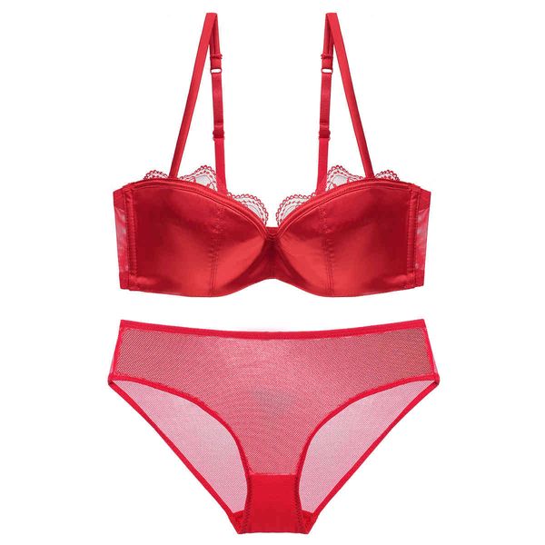 bra set w2681 / 2 half cup smooth underwear thin women's suit, Red;black