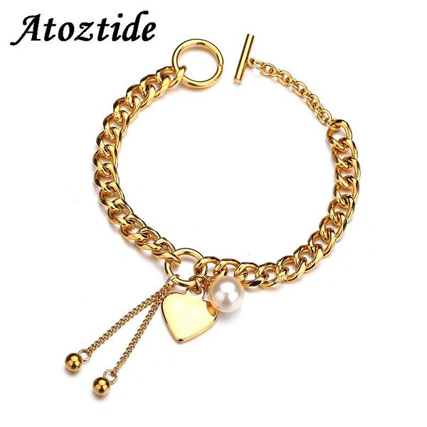 link, chain atoztide women charm freshwater pearls heart bracelet stainless steel curb cuban gold with ot buckle valentine gift, Black
link, chain atoztide women charm freshwater pearls heart bracelet stainless steel curb cuban gold with ot buckle valentine gift, Black