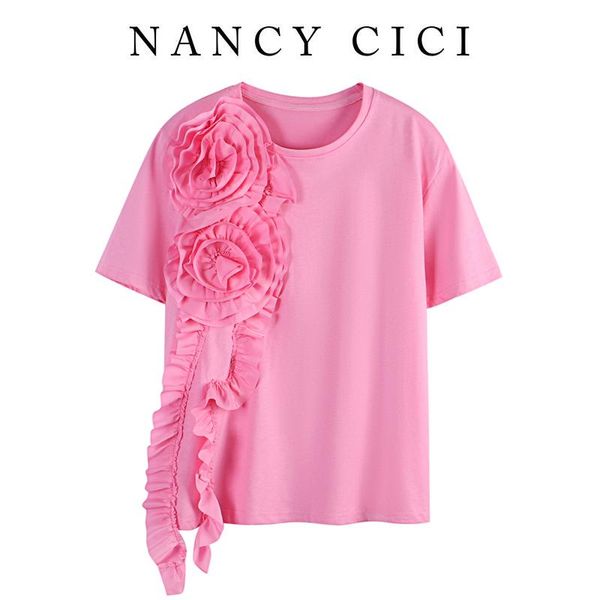women's t-shirt three-dimensional flower short-sleeved 2021 summer loose fashion stitching ruffled kawaii, White
women's t-shirt three-dimensional flower short-sleeved 2021 summer loose fashion stitching ruffled kawaii, White