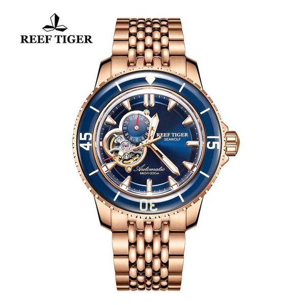 wristwatches reef tiger/rt luxury dive watch for men rose gold bracelet automatic watches luminous waterproof 200m mechanical, Slivery;brown 
wristwatches reef tiger/rt luxury dive watch for men rose gold bracelet automatic watches luminous waterproof 200m mechanical, Slivery;brown