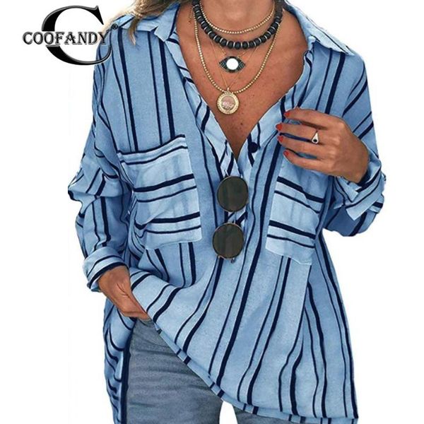 women's blouses & shirts women striped button shirt long sleeve casual v-neck autumn loose button, pocket, White
women's blouses & shirts women striped button shirt long sleeve casual v-neck autumn loose button, pocket, White