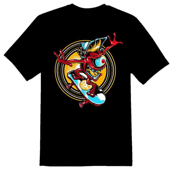 caliskate eye ball monster skater black or white tee shirt, White;black