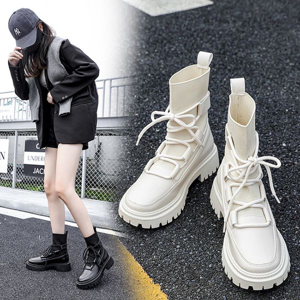 helen hall 2021 martin women's spring and autumn single boots bottom square head white bandage elastic thick heel short, Black
helen hall 2021 martin women's spring and autumn single boots bottom square head white bandage elastic thick heel short, Black