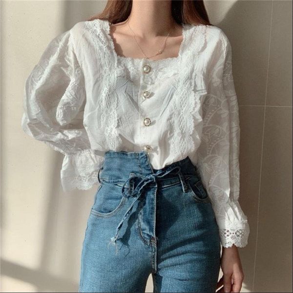 stylish hollow out square collar women blouses palace style pearls gentle flare sleeved chic brief all match shirts, White
stylish hollow out square collar women blouses palace style pearls gentle flare sleeved chic brief all match shirts, White