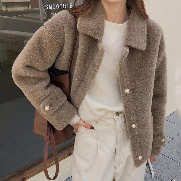 women's fur & faux 2021 autumn winter women lamb wool jackets lady thick warm plush loose coat female solid single breasted outerwear m, Black
women's fur & faux 2021 autumn winter women lamb wool jackets lady thick warm plush loose coat female solid single breasted outerwear m, Black