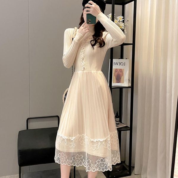 women's sweater dress 2021 autumn winter mesh lace patchwork korean a-line midi knitted pleated fall clothes casual dresses, Black;gray
women's sweater dress 2021 autumn winter mesh lace patchwork korean a-line midi knitted pleated fall clothes casual dresses, Black;gray