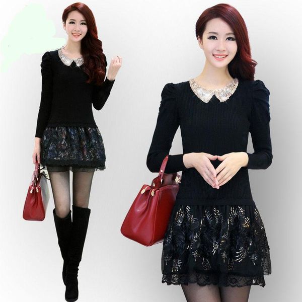 casual dresses 2021 autumn and winter dress fake two-piece slim slimming sequins knit bottoming sweater lace, Black;gray
casual dresses 2021 autumn and winter dress fake two-piece slim slimming sequins knit bottoming sweater lace, Black;gray