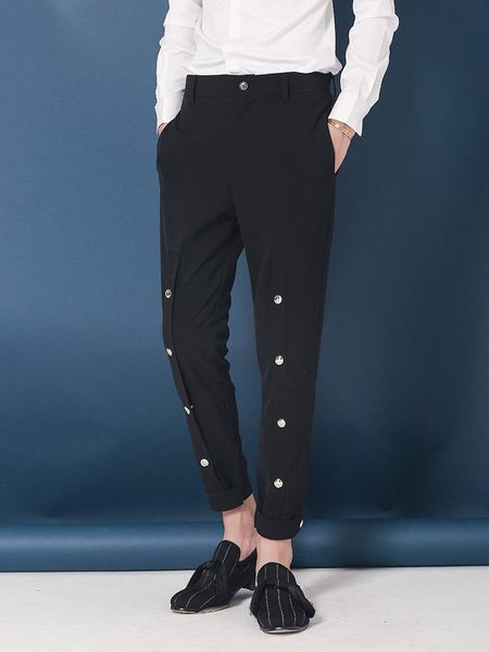 men's clothing hair stylist gd fashion summer metal button decoration slim casual pants plus size costumes, Black
men's clothing hair stylist gd fashion summer metal button decoration slim casual pants plus size costumes, Black