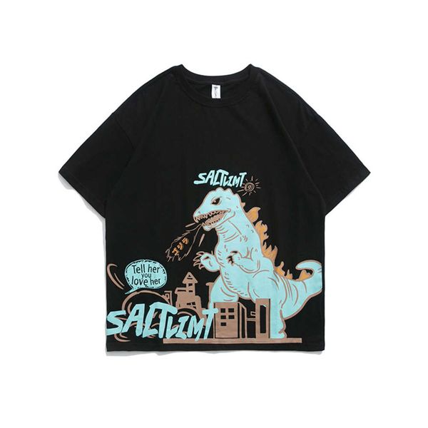 off trend summer men's casual t-shirt cartoon dinosaur print loose round neck pullover, White;black
off trend summer men's casual t-shirt cartoon dinosaur print loose round neck pullover, White;black