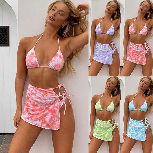 bikini tie dyed single 2021 women's split swimsuit burst thongs swimdress, White;black