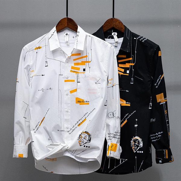 men's casual shirts spring men print pure cotton long sleeve button up mathematical formula, White;black
men's casual shirts spring men print pure cotton long sleeve button up mathematical formula, White;black