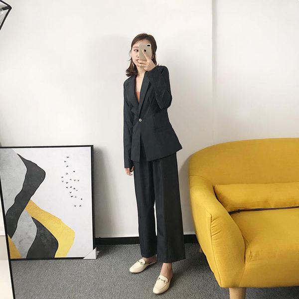 women loose suit pant suits formal ol lady office work blazer wide leg pants 2 pieces for set women's two piece, White
women loose suit pant suits formal ol lady office work blazer wide leg pants 2 pieces for set women's two piece, White