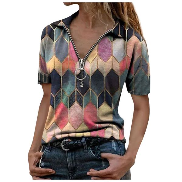 fashion women's summer printed short sleeve zipper lapel collar blouse #sr x0521, White
fashion women's summer printed short sleeve zipper lapel collar blouse #sr x0521, White