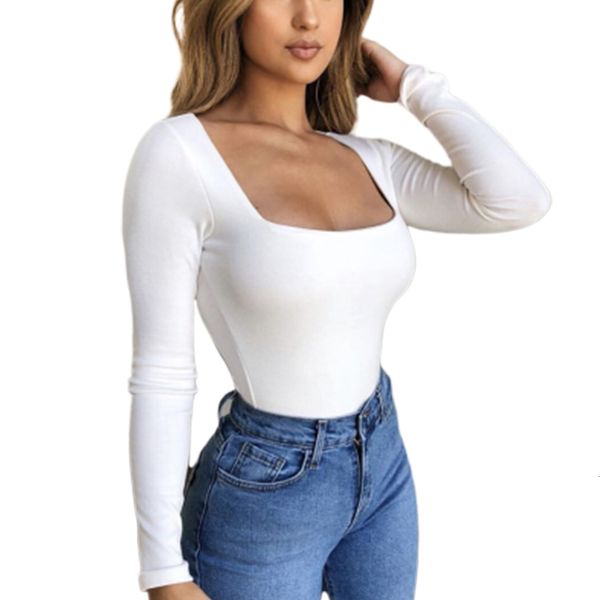 polo square neck stretch upper solid color t bodycon jersey bottoming woman's slip tight squeeze shirt, White
polo square neck stretch upper solid color t bodycon jersey bottoming woman's slip tight squeeze shirt, White