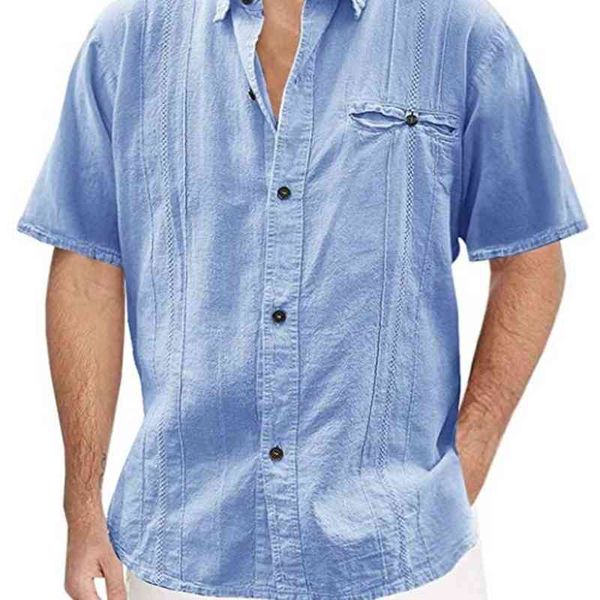 men's shirts 2021 olid hort leeve linen cardigan button lapel, White;black