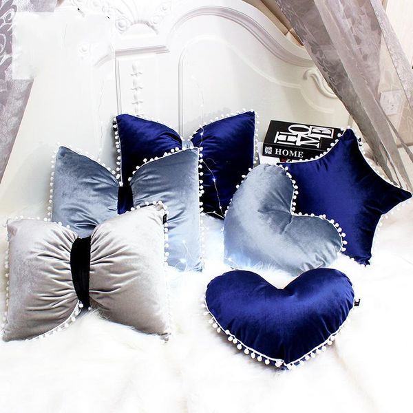 cushion/decorative pillow deep blue/light blue/grey velvet cushion pompom throw heart/star/bow shaped back headrest backrest home decor
cushion/decorative pillow deep blue/light blue/grey velvet cushion pompom throw heart/star/bow shaped back headrest backrest home decor