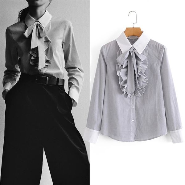 women bow grey striped button up shirt woman autumn ruffle long sleeve office ladies vintage elegant blouse 210519, White
women bow grey striped button up shirt woman autumn ruffle long sleeve office ladies vintage elegant blouse 210519, White
