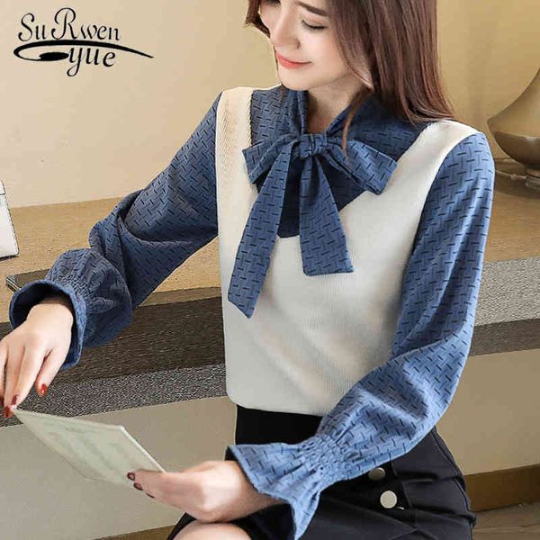 19 long sleeve bow collar blouse women casual slim pullover shirt clothes camisas mujer 6945 50 210508, White
19 long sleeve bow collar blouse women casual slim pullover shirt clothes camisas mujer 6945 50 210508, White