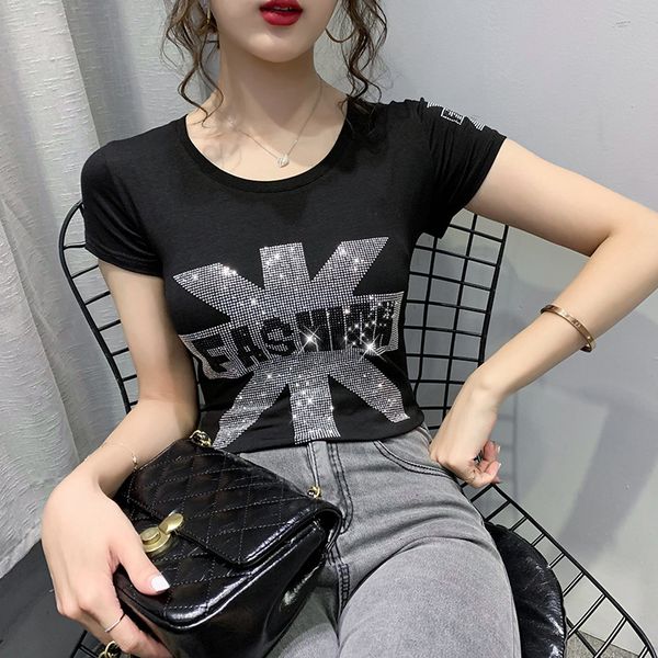 women's t-shirt summer fashion korean clothes t-shirt shiny diamonds letter women ropa mujer cotton short shirt tees t03, White
women's t-shirt summer fashion korean clothes t-shirt shiny diamonds letter women ropa mujer cotton short shirt tees t03, White
