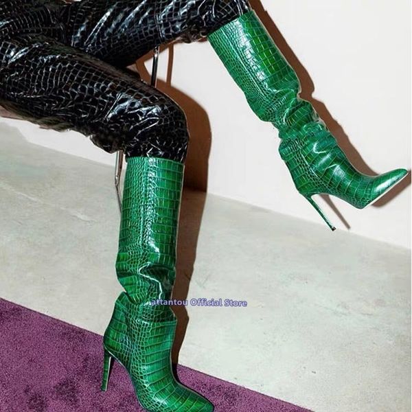 boots alligator printed pattern thin high heel knee woman winter pointed toe heeled shoes female long slouch bota, Black
boots alligator printed pattern thin high heel knee woman winter pointed toe heeled shoes female long slouch bota, Black
