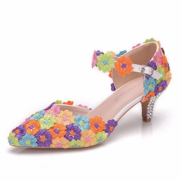 sweet multicolor flower dress wedding shoes women ankle strap pointed toe med high heels sandals floral xy-a0210, Black
sweet multicolor flower dress wedding shoes women ankle strap pointed toe med high heels sandals floral xy-a0210, Black
