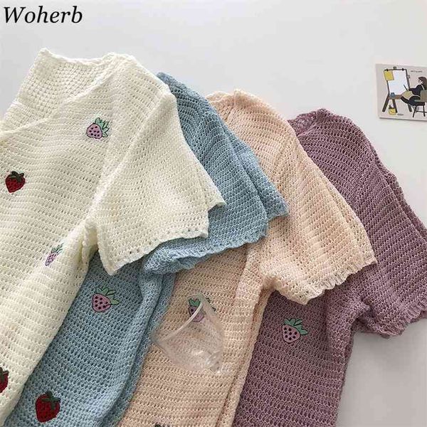 knitted cardigan summer thin sweater coat v-neck strawberry embroidery jacket korean hollow out see through femme 210519, White
knitted cardigan summer thin sweater coat v-neck strawberry embroidery jacket korean hollow out see through femme 210519, White