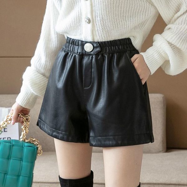 women's shorts 2021 fashion casual pu leather high waist wide leg black faux female office wear y33, White;black
women's shorts 2021 fashion casual pu leather high waist wide leg black faux female office wear y33, White;black