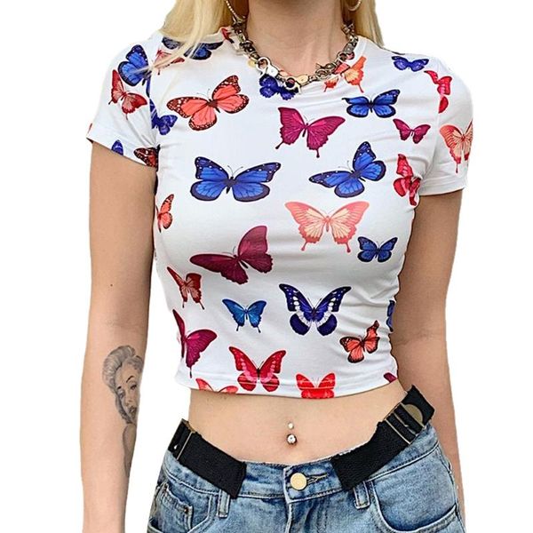 women's t-shirt summer fashion butterfly print crop women harajuku t shirt female casual clothes o-neck short sleeve tee, White
women's t-shirt summer fashion butterfly print crop women harajuku t shirt female casual clothes o-neck short sleeve tee, White