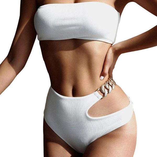 women 2pcs bikini set bandeau ribbed swimsuit cutout waist chain beachwear xx9d one-piece suits
women 2pcs bikini set bandeau ribbed swimsuit cutout waist chain beachwear xx9d one-piece suits