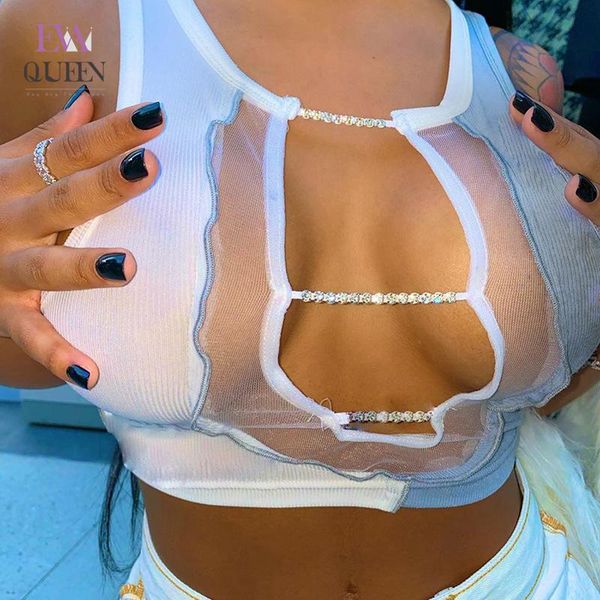 women's tanks & camis evaqueen mesh autumn crop women sleeveless hollow out diamond chain club party vest slim female clothes 2021, White
women's tanks & camis evaqueen mesh autumn crop women sleeveless hollow out diamond chain club party vest slim female clothes 2021, White