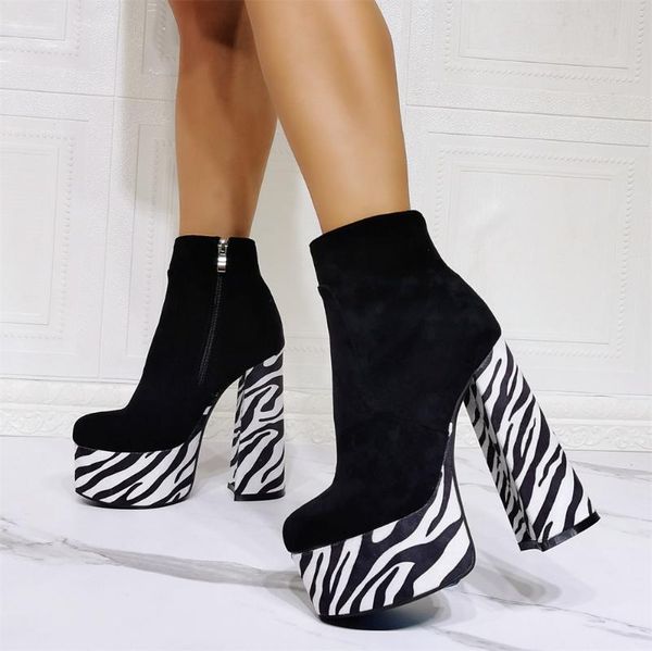 boots stylish zebra print high platform women's ankle chunky heels shoes booties suede upper short for ladies, Black
boots stylish zebra print high platform women's ankle chunky heels shoes booties suede upper short for ladies, Black