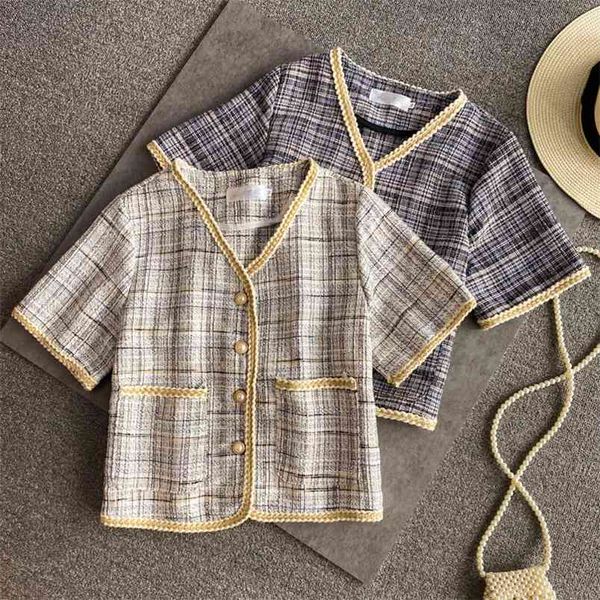 summer fashion vintage tweed plaid crop button pocket short sleeve woolen jacket coat women korean cropped outwear 210514, Black;brown
summer fashion vintage tweed plaid crop button pocket short sleeve woolen jacket coat women korean cropped outwear 210514, Black;brown