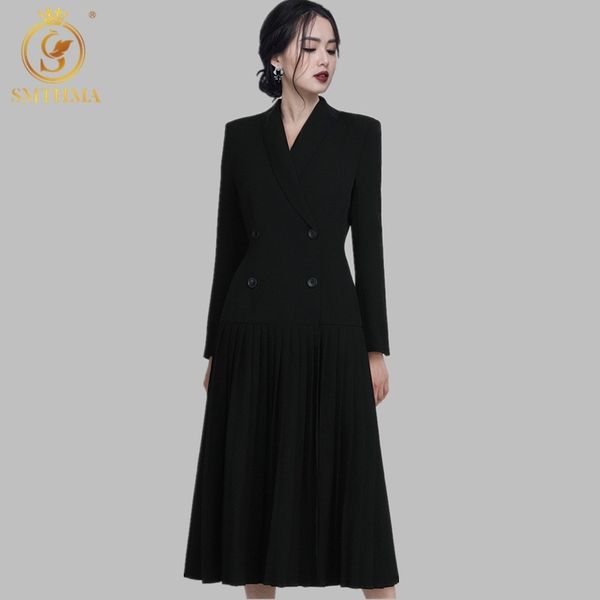 black single-breasted pleated long dresses women winter notched neck suits sleeve ol vestidos 210520, Black;gray
black single-breasted pleated long dresses women winter notched neck suits sleeve ol vestidos 210520, Black;gray