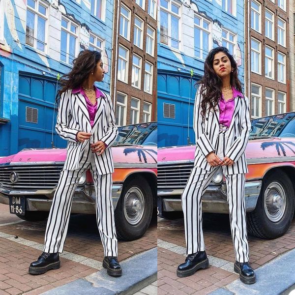 black white striped blazer suits women pants suit leisure loose ladies club party wedding outfit (jacket+pants), Black;red
black white striped blazer suits women pants suit leisure loose ladies club party wedding outfit (jacket+pants), Black;red